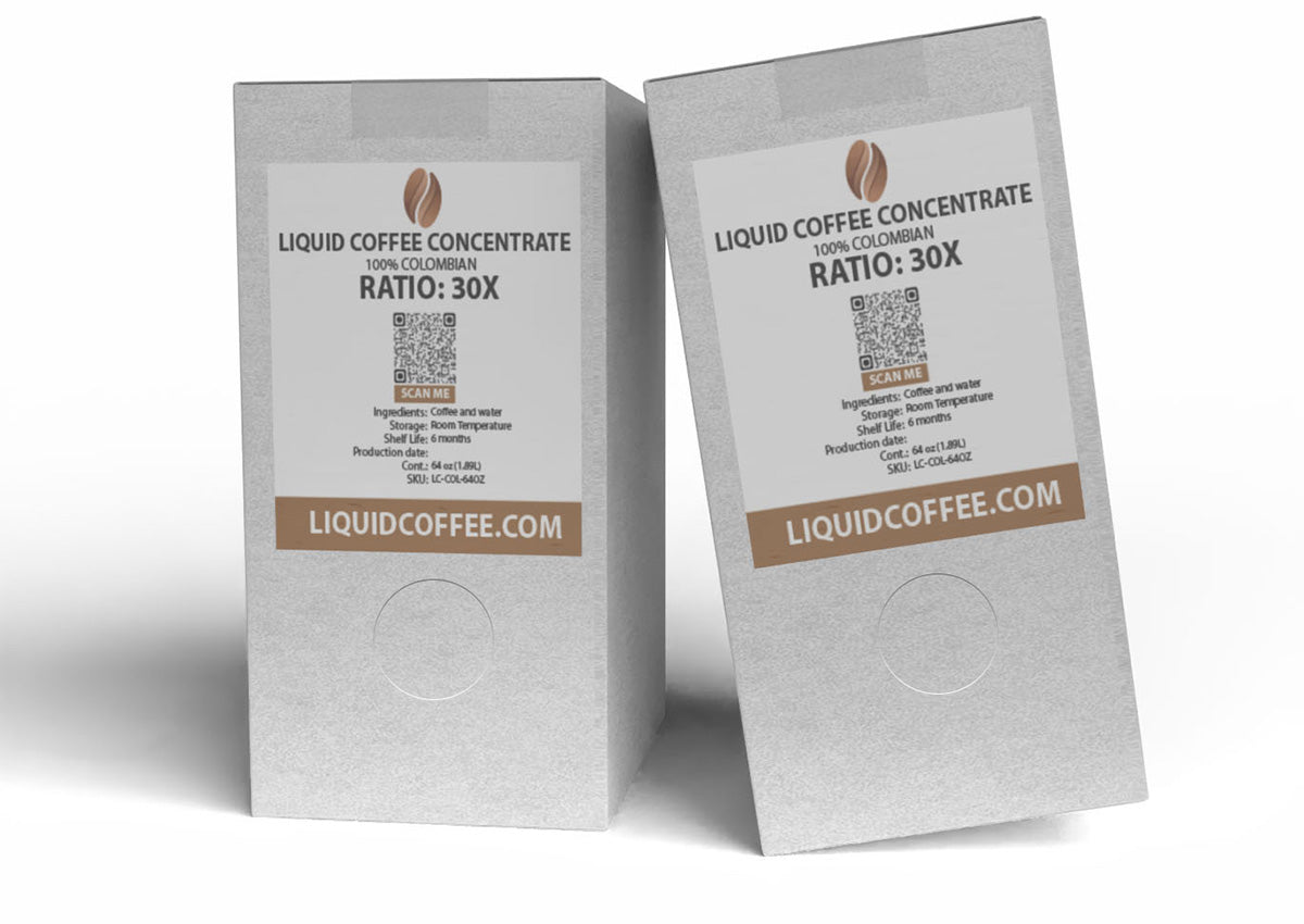 Liquid Coffee Concentrate – 100% Colombian 2 x 64oz Bag-in-Box Master Case 30X Ratio