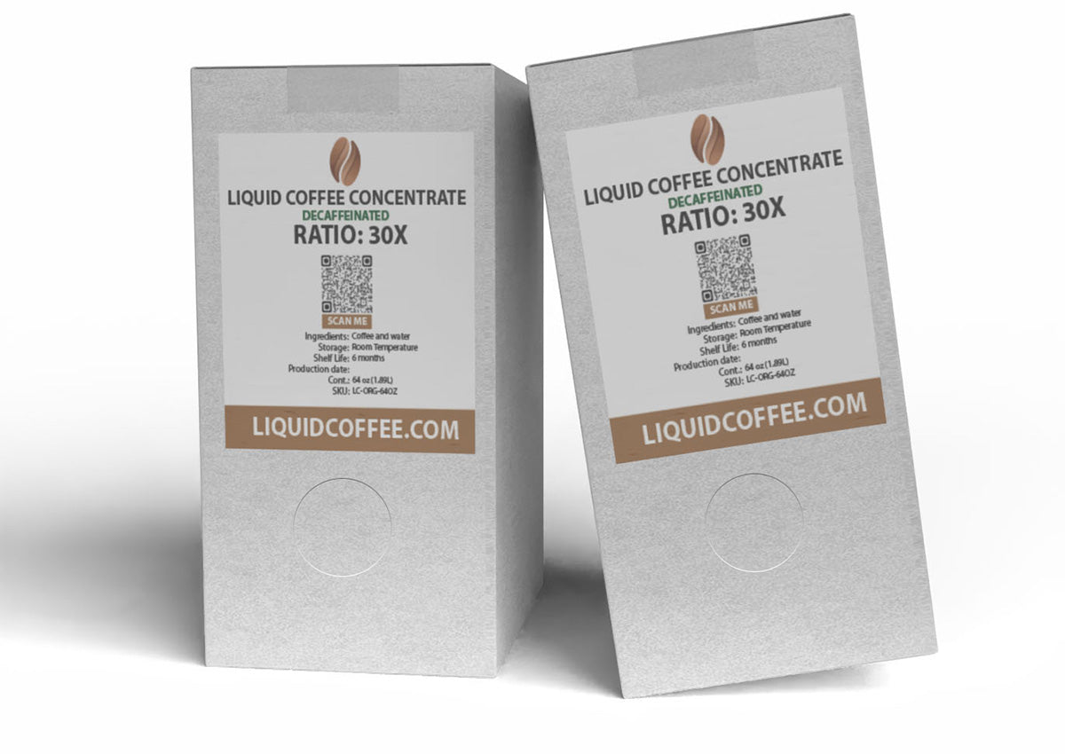 Liquid Coffee Concentrate "Decaffeinated" –2 x 64 oz Bag-in-Box Master Case 30X Ratio